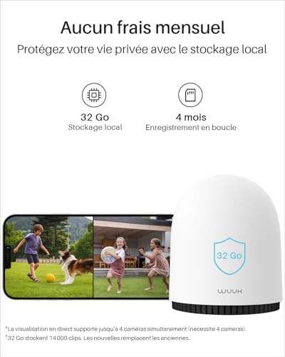 WUUK caméra Surveillance WiFi extérieure sans Fil 2K - Compatible avec Alexa et Google, Stockage de 32 Go, Autonomie de 