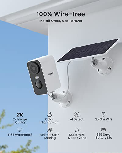 ieGeek 2K Caméra Surveillance WiFi Exterieure sans Fil Solaire - Blanc 2PC | Vision Nocturne Couleur | Détection Mouveme