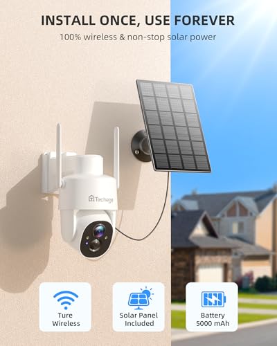 Caméras de sécurité solaires d'extérieur Lot de 2 sans fil 2K WiFi pour maison, caméra PTZ 360° PIR vision nocturne coul