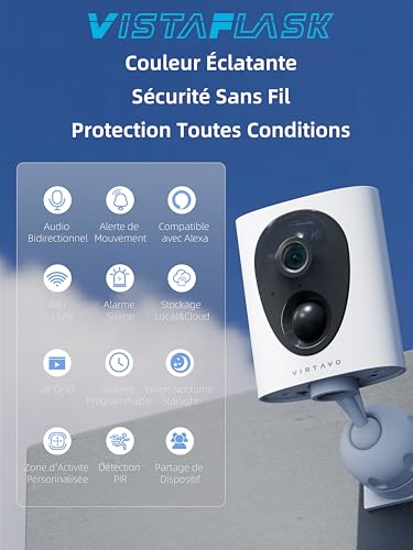 Caméra de Surveillance Virtavo Extérieure sans Fil 2K,Alarme Maison,Sécurité Extérieure