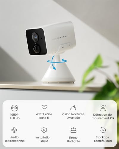 ieGeek 2 Pièces Caméra Surveillance WiFi intérieure sans Fil - Enceinte de Surveillance 2K avec Détection de Mouvement A