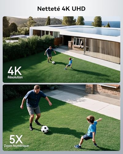 COCOCAM 4K 8MP Surveillance Exterieure sans Fil, Panneau Solaire 6W, Vision Nocturne 4K, Reconnaissance par IA, Détectio