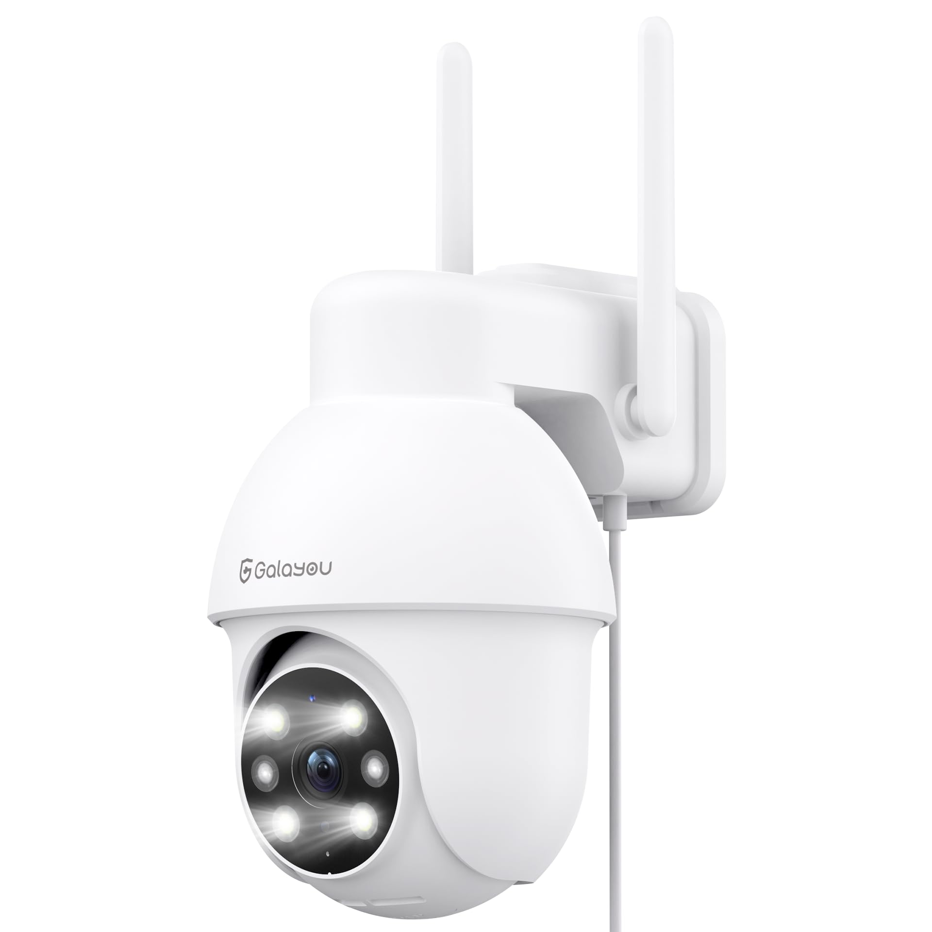GALAYOU Caméra de surveillance extérieure 2K PTZ WiFi, compatible Alexa, 360° étanche, vision nocturne en couleur, alert