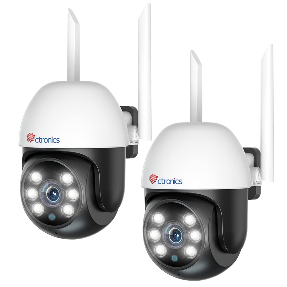 Ctronics 2PCS Caméra Surveillance WiFi Exterieure 1080P PTZ Caméra IP WiFi Suivi Auto Détection Humaine Étanche Vision N
