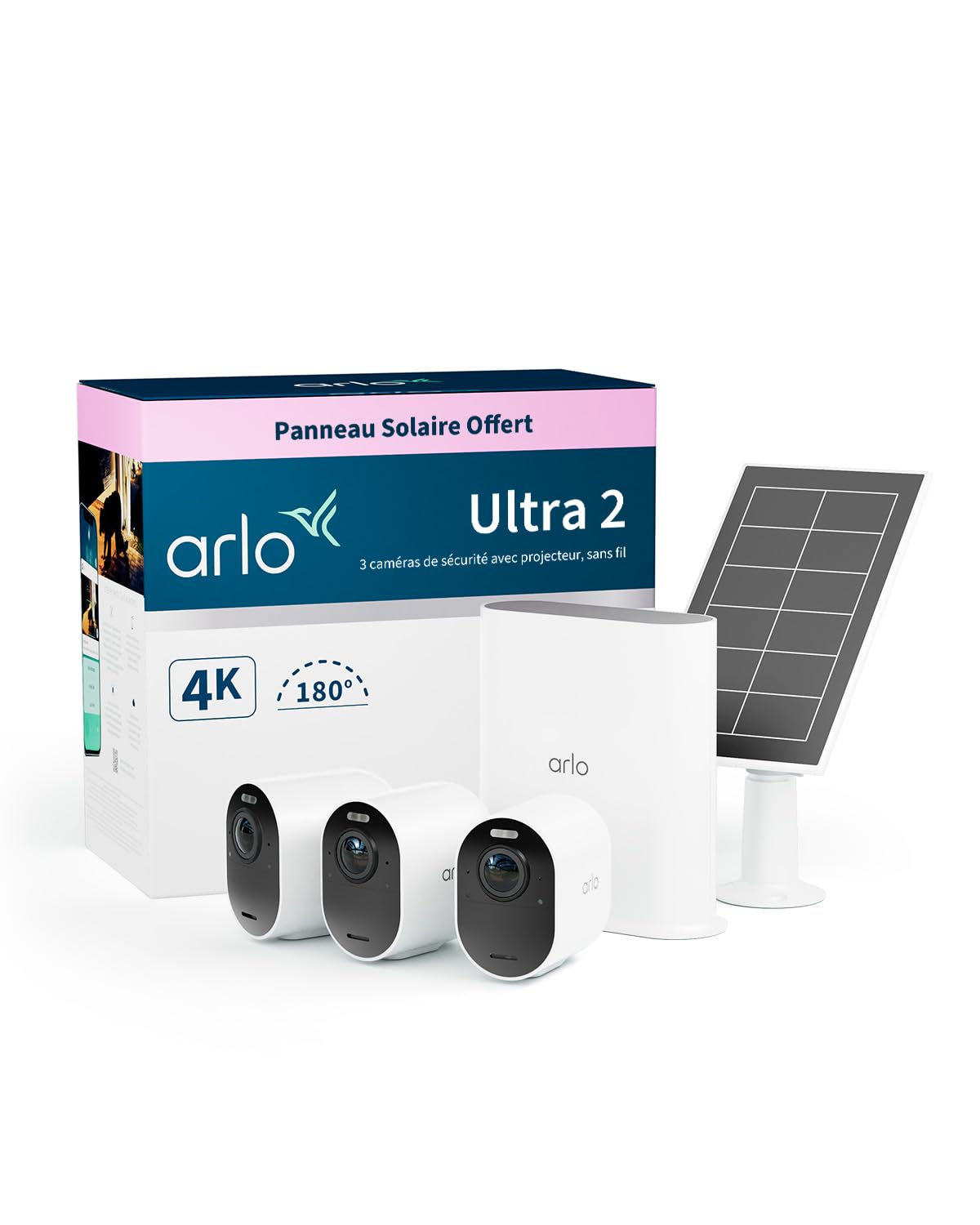 Arlo Ultra 2 4K SmartHub + Panneau Solaire Offert Caméra de Surveillance Wi-Fi Exterieure Vision Nocturne Couleur Compat