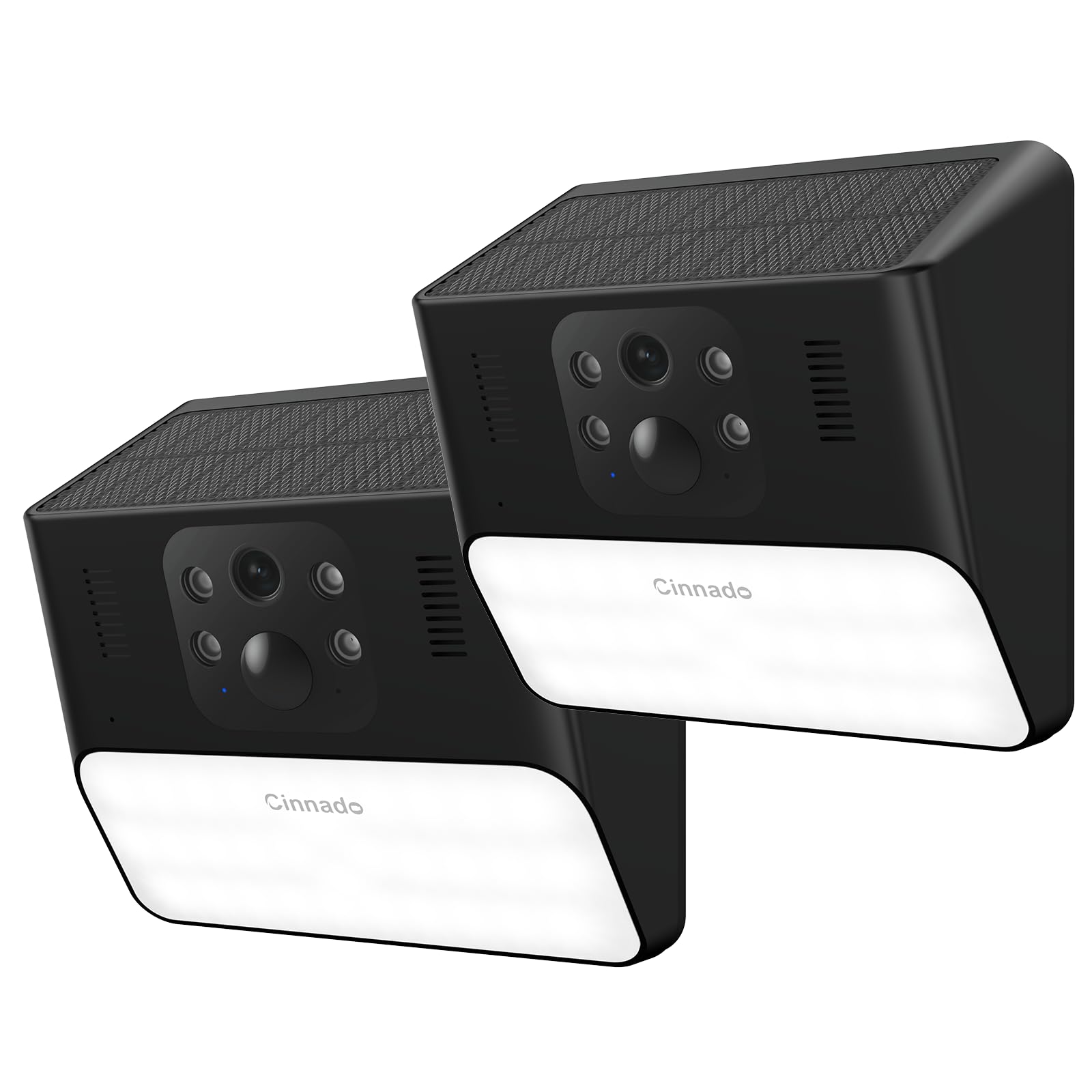 Cinnado Camera Exterieur sans Fil 2K Caméra de Surveillance Panneau Solaire IA & PIR Éclairage Activé Mov Lot de 2 Audio