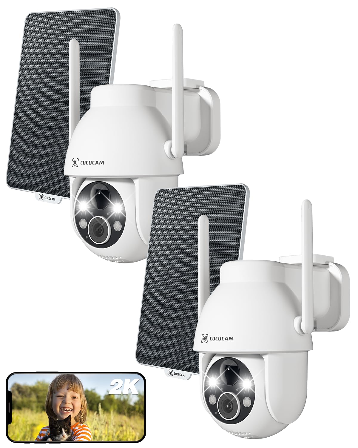 COCOCAM Caméra de Surveillance Extérieure 2K WiFi sans Fil AI Détection Humaine Vision Nocturne Couleur Audio Bidirectio
